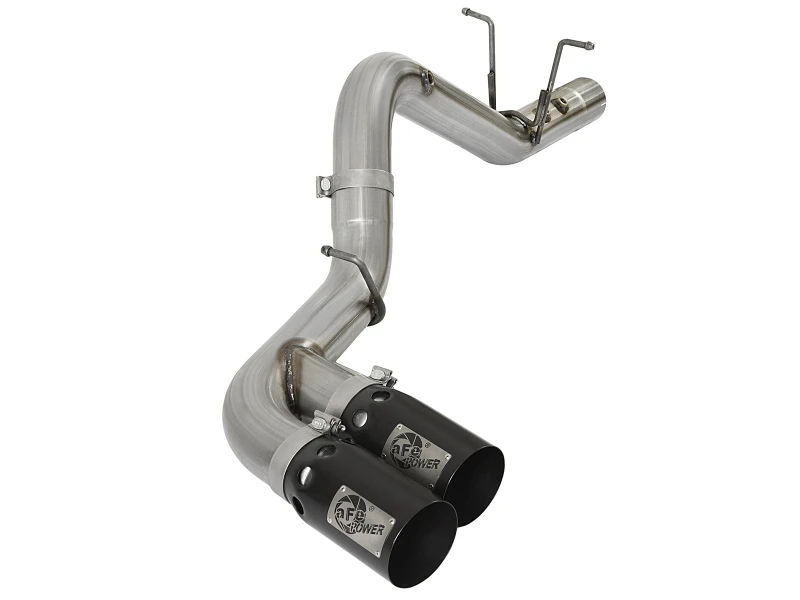 aFe Victory Series 4 Zoll 409-SS DPF-Back Auspuff mit Dual Black Tips 2017 GM Duramax V8-6.6L(td) L5P