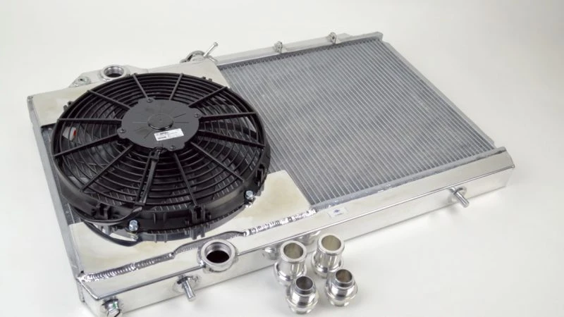 CSF Full-Slim Radiator w/12in Fan & Shroud/-16AN & Slip On Fitting for 96-07 Mitsubishi Evo 4/5/6/7/8/9