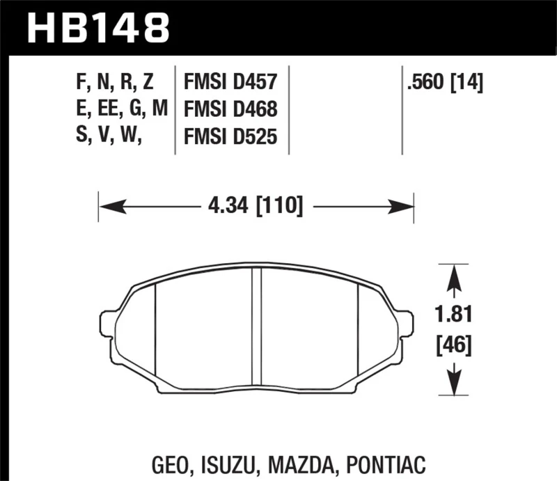 Hawk 90-93 Mazda Miata Basis 1,6L HPS 5,0 Vordere Bremsbeläge