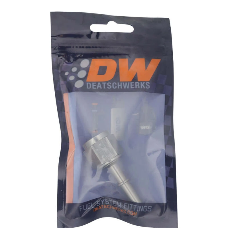 DeatschWerks 8AN Weibliche Flare-Schwenkverschraubung auf 5/16 Zoll männliche EFI-Schnellkupplung - eloxiertes DW-Titan