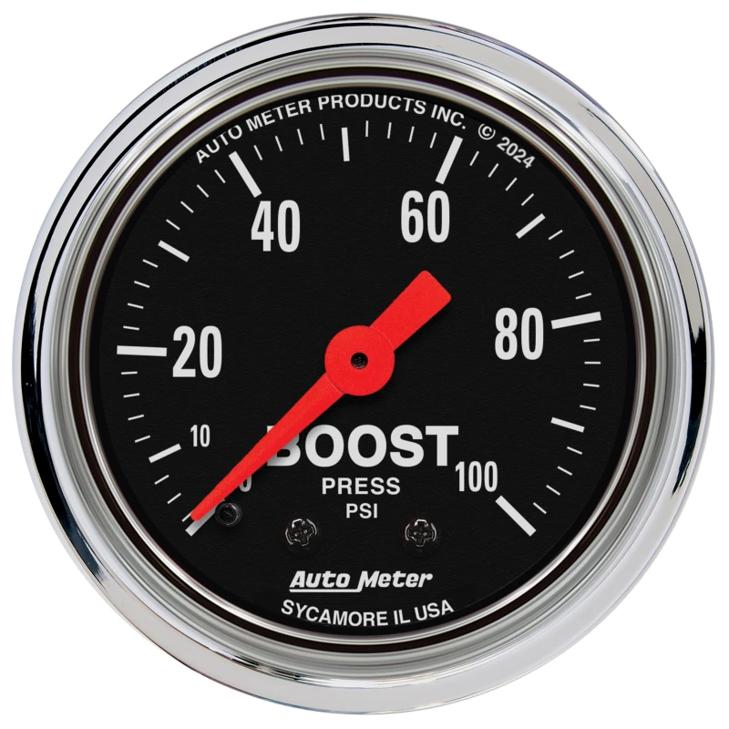 AutoMeter-Boostanzeige 2-1/16 Zoll 100 PSI Mechanisch Traditionell Chrom
