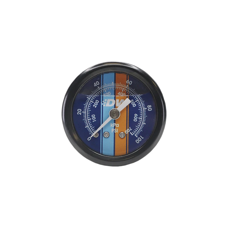DeatschWerks 0-100 PSI 1/8 Zoll NPT Mechanischer Kraftstoffdruckmesser 1,5 Zoll Durchmesser Schwarz Gehäuse Blaues Gesicht