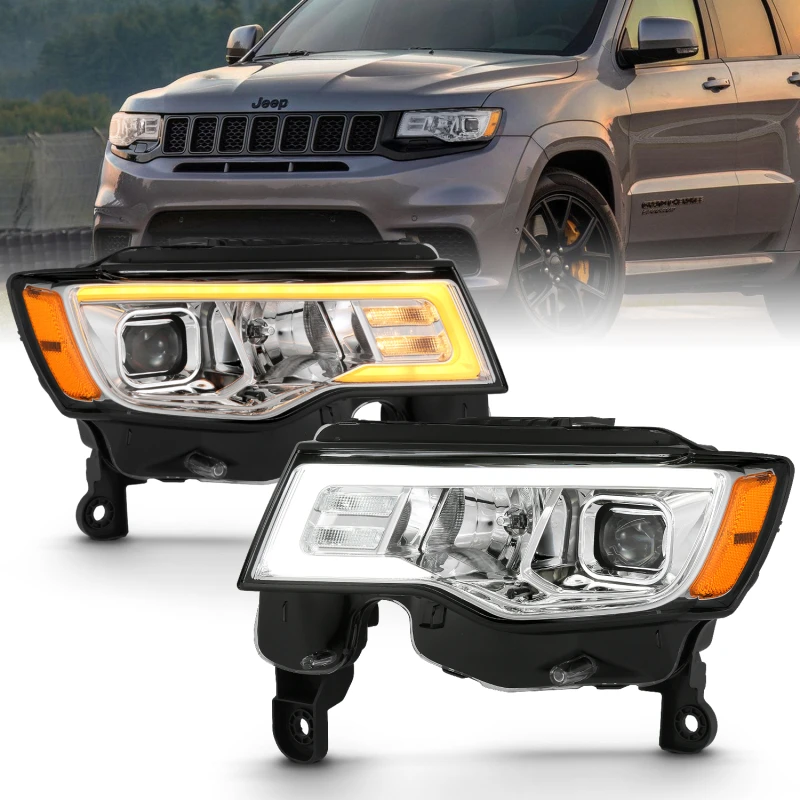 ANZO 2017-2018 Jeep Grand Cherokee Projektor-Scheinwerfer mit Plank-Style-Switchback - Chrom mit Bernstein