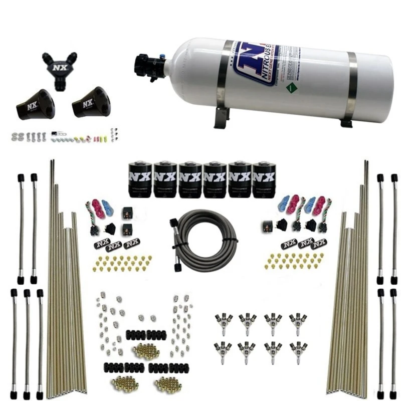 Nitrous Express 8 Zyl. Triple-D Trocken Direkt Port 3 Stufen Trocken 6 Solenoid Nitrous Kit mit 15lb Flasche