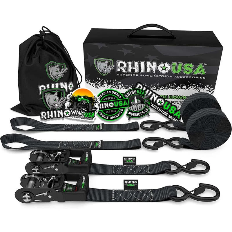 Rhino USA Heavy Duty Ratchet Tie-Downs 2-Pack (Schwarz) 1,6 Zoll x 8 Fuß