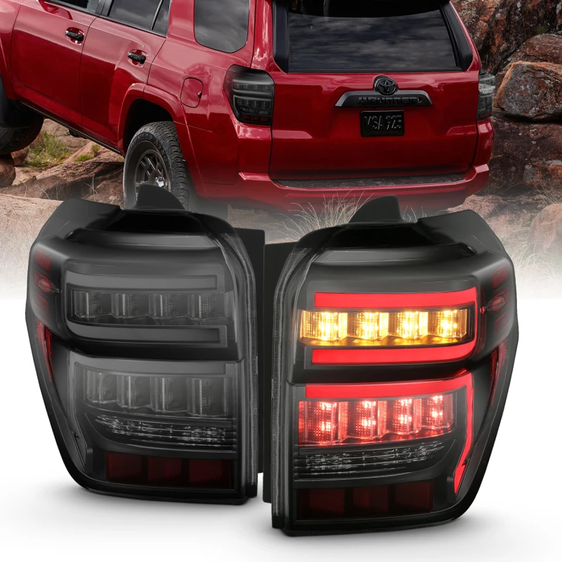 ANZO 2014-2020 Toyota 4Runner T.L. Schwarzes Gehäuse Rauchfarbene Linse Rote Lichtleiste mit Sequenz