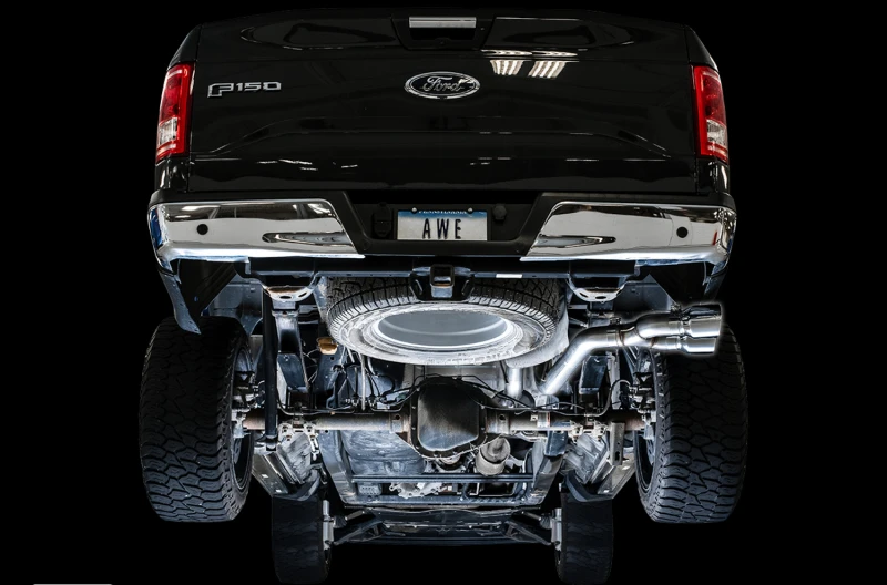 AWE Tuning 2015+ Ford F-150 0FG Einzelanschluss Leistungs-Abgasanlage mit 4,5 Zoll Chrom-Silber-Tips