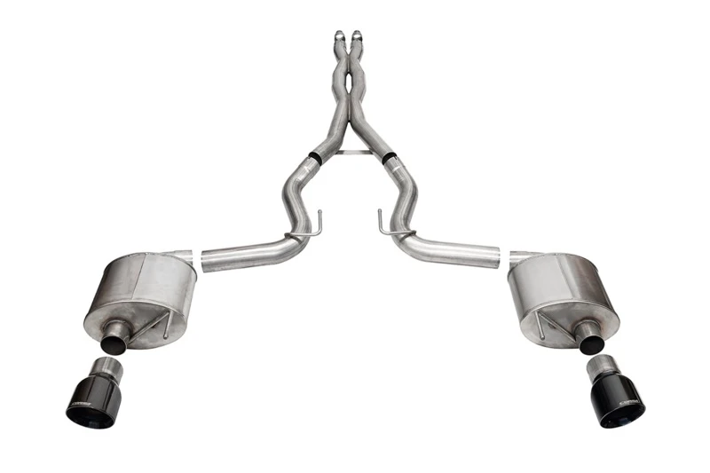 Corsa 2024 Ford MustangGT Sport Cat-Back Auspuffsystem 3,0 Zoll Dual Rear Exit mit 4,5 Zoll schwarzen PVD Pro Series Endrohren