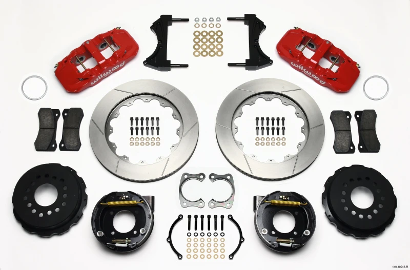 Wilwood AERO4 Hintere P-Bremse Kit 14,00 Zoll Rot Chevy 12 Bolt mit C-Clips