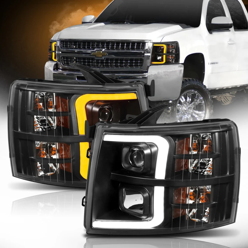 ANZO 07-13 Chevrolet Silverado 1500 Plank Style Projektor-Scheinwerfer Schwarz mit Amber