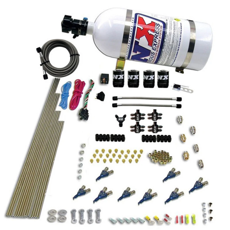Nitrous Express 8 Cyl Piranha Direct Port 4 Solenoids Nitrous Kit (200-500HP EFI Jets) w/10lb Bottle