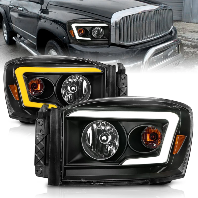 Anzo 06-09 Dodge RAM 1500/2500/3500 Scheinwerfer Schwarz Gehäuse/Klare Linse (mit Switchback Lichtbalken)