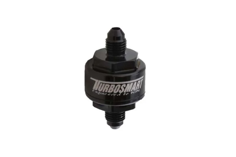 Turbosmart Billet-Turbo-Öl-Feed-Filter mit 44-Mikron-Pleated-Disc AN-3-Male-Eingang - Schwarz