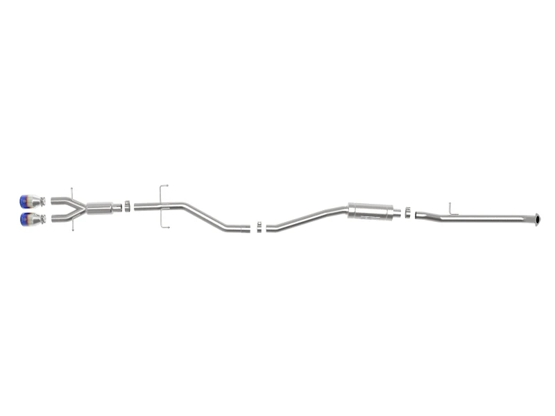aFe Takeda 2,5 Zoll 304 SS Kat-Auspuff-System mit blauen Spitzen