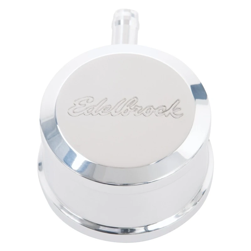 Edelbrock PCV für Ventildeckel Aluminium Rund Push-In mit 90-Grad-Anschluss Atemschutz Aussehen mit Gravur-Logo