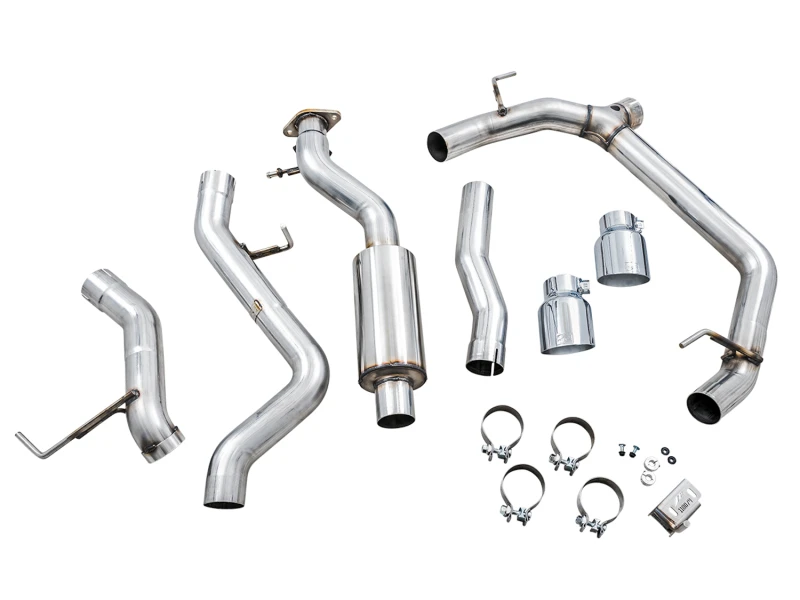 AWE Tuning 2021+ Ford Bronco 0FG Dualer Auspuff mit Chrome-Silber-Spitzen und Bash Guard