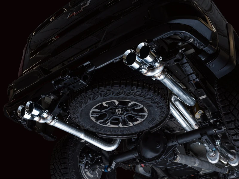 AWE Tuning 22-23 GMC Sierra 1500 AT4X 6.2L 0FG Katbackschalldämpfer Split Dual (Flacher Stoßfänger) - Chrom-Silber-Tipps