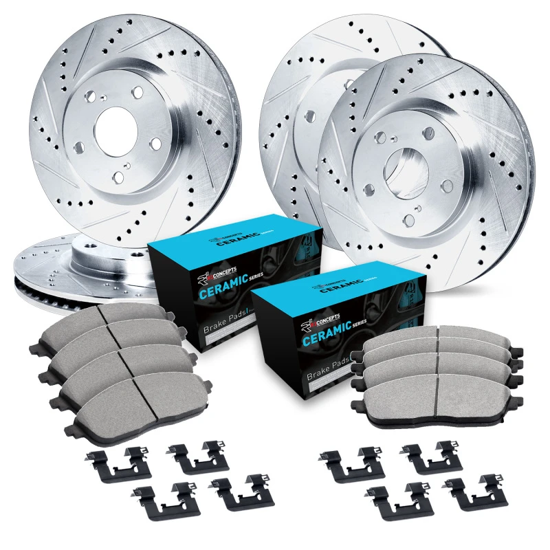 R1 13-20 BMW 330i xDrive Front & Rear Drill/Slot Silver Rotors w/Ceramic Pads