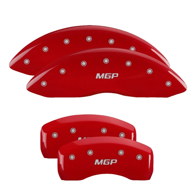 MGP 4 Bremseinsatz-Abdeckungen Graviert Vorne & Hinten MGP Rot Finish Silber