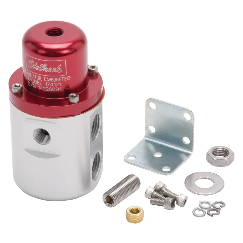 Edelbrock Kraftstoffdruckregler für Vergaser 160 GPH 5-10 PSI 3/8 Zoll Ein/Ausgang Retunless Rot/Klar