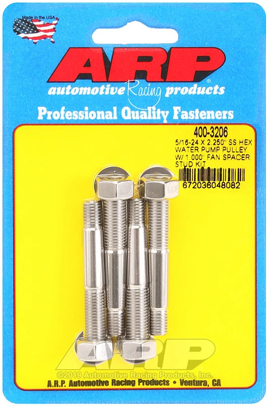 ARP 5/16-24 X 2.250 SS Hex Wasserpumpen-Riemenscheibe mit 1.000in Lüfterabstandshalter-Stud Kit