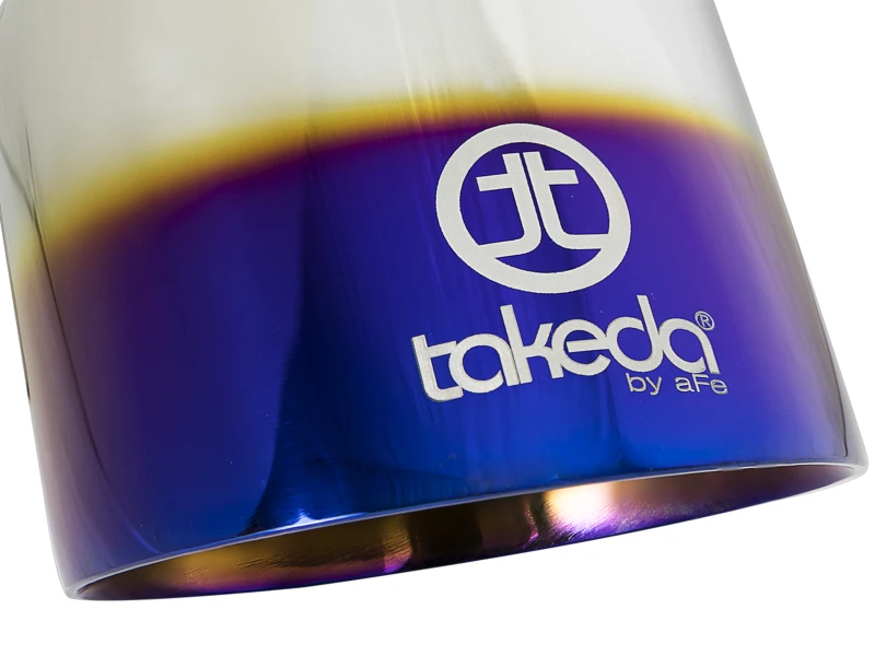 aFe Takeda 304 Edelstahl Klemm-Auspuff-Endstück 2,5 Zoll Einlass / 4,5 Zoll Auslass - Blaue Flamme
