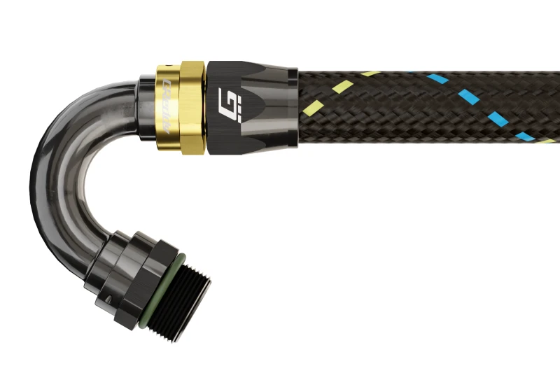 GReddy AN10 150 Degree ORB Male Black/Gold Anodized
