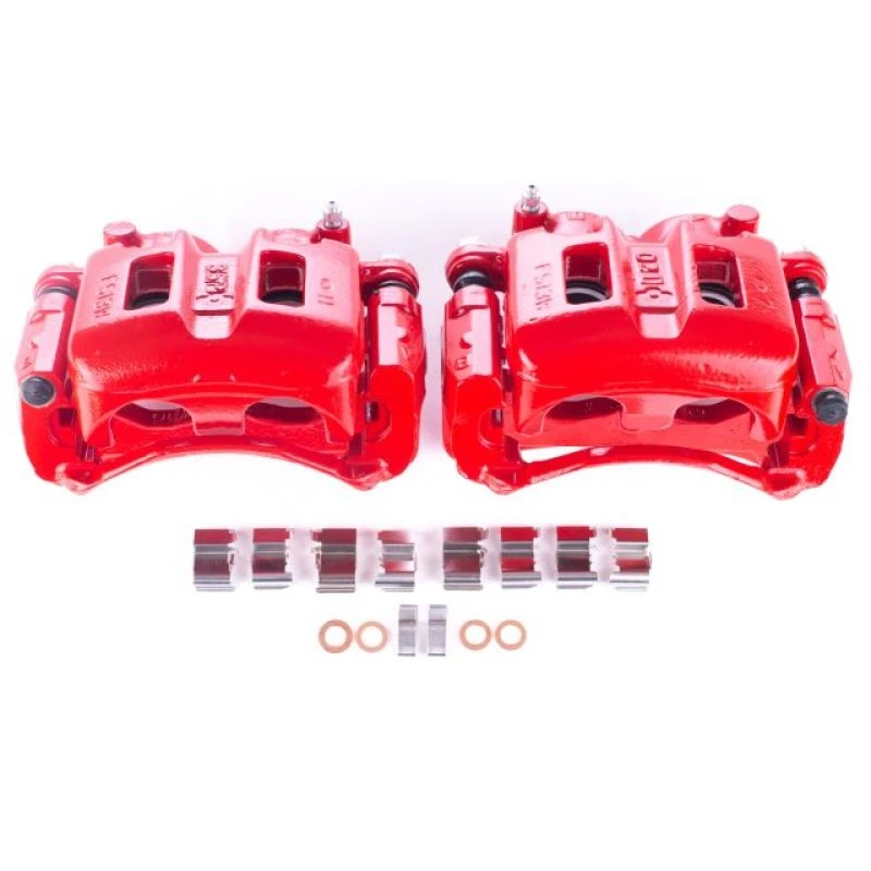Power Stop Front Red Calipers w/Brackets - Pair for 01-06 Mitsubishi Montero