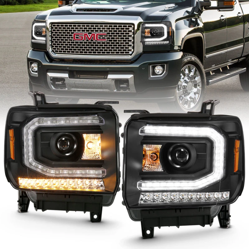 anzo_111485-6792e0a1a62a8 ANZO 2016-2019 Gmc Sierra 1500 Projektor-Scheinwerfer Plank Style Schwarz mit sequenziellem Amber-Signal