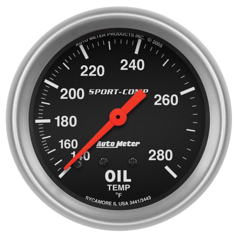 Autometer 2-5/8in 140-280 Degree F Mechanical 12ft Oil Temp Sport-Comp Gauge