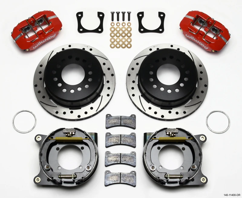 Wilwood Dynapro Low-Profile 11.00in P-Brake Kit Drill-Red Chevy 12 Bolt Spcl 2.81in Off Stag Mount