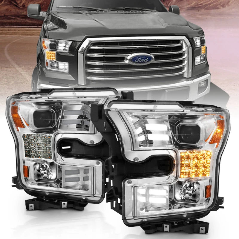 ANZO 15-17 Ford F-150 Projektorscheinwerfer mit Plank-Design Chrom mit Amber-Sequenzieller Blinker