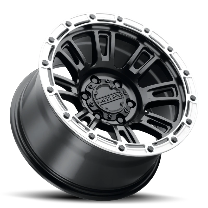 Raceline 956BS Compass 18x9in / 8x170 BP / -12mm Offset / 125.2mm Bore - Black & Silver Lip Wheel