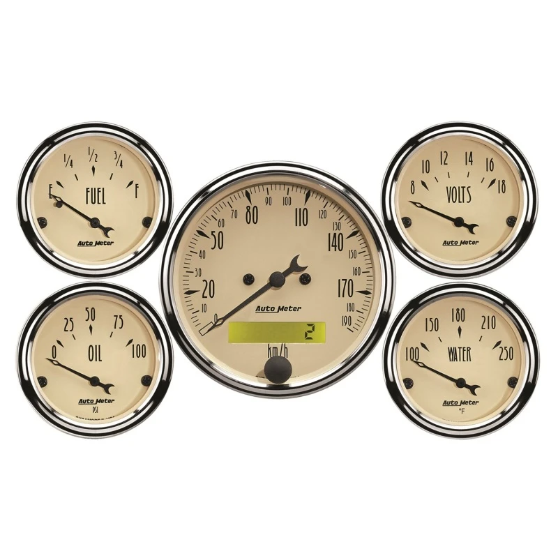 Autometer Antique Beige 5-Anzeigen-Kit 3-1/8 Zoll Elektro-Tachometer 190KPH