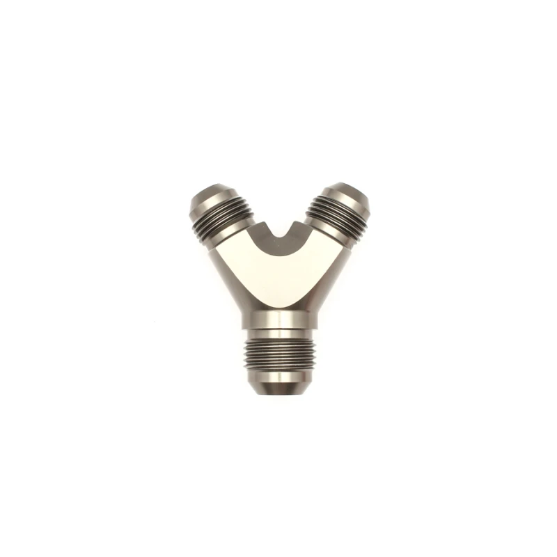 DeatschWerks 8AN Male Flare + 8AN Male Flare to 10AN Male Flare Y Block Fitting