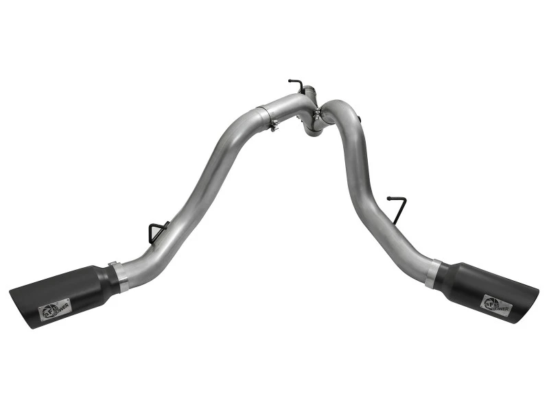 aFe LARGE Bore HD 4 Zoll Dual DPF-Back SS Auspuff mit schwarzer Spitze 16-17 GM Diesel LKW V8-6.6L (td) LML
