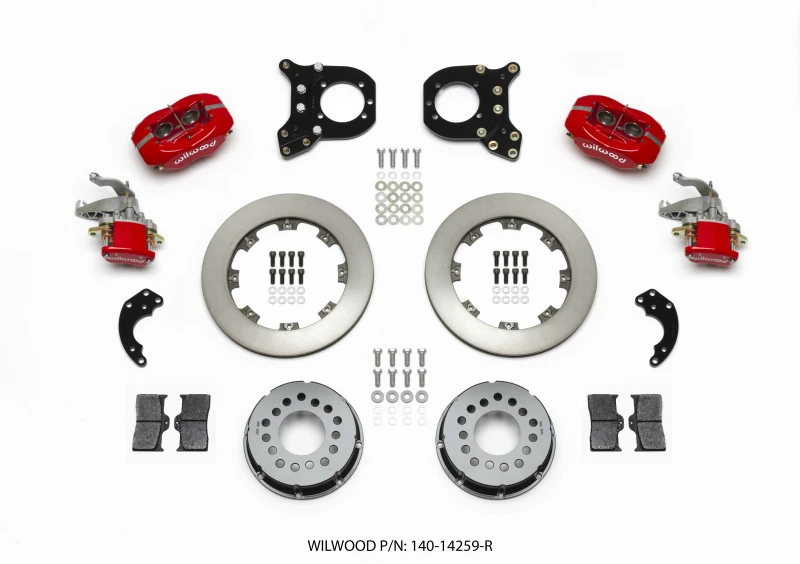 Wilwood Forged Dynalite P/S Rear Kit w/MC4 P-Brake Red Chev 12 Bolt w/Clip Elimin-Staggered