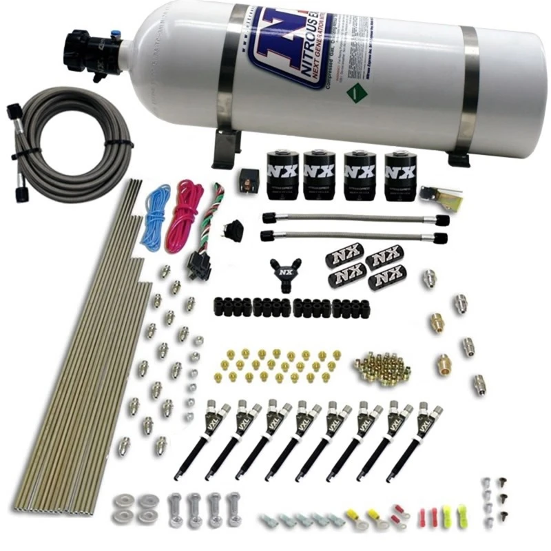 Nitrous Express 8-Zyl-VXL-Direktport-4-Solenoid-Nitrous-Kit (200-500PS) mit 15lb-Flasche
