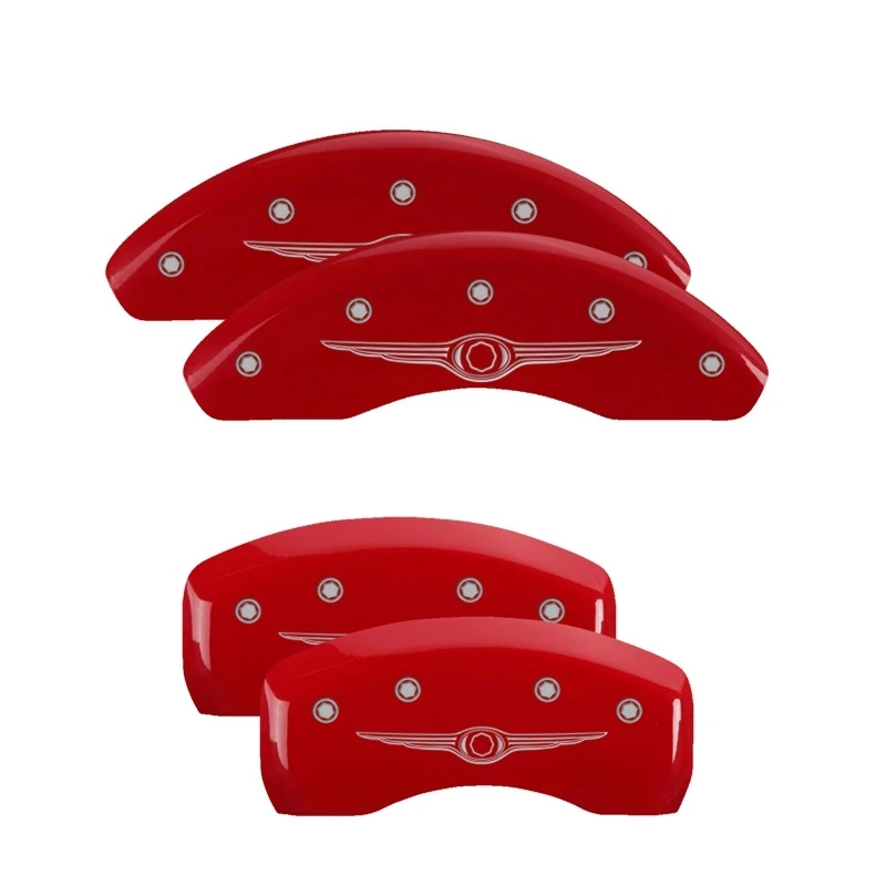 MGP 4 Bremse Caliper Abdeckungen Graviert Vorne & Hinten Stil 1/Chrysler Flügel Rot finish silber ch