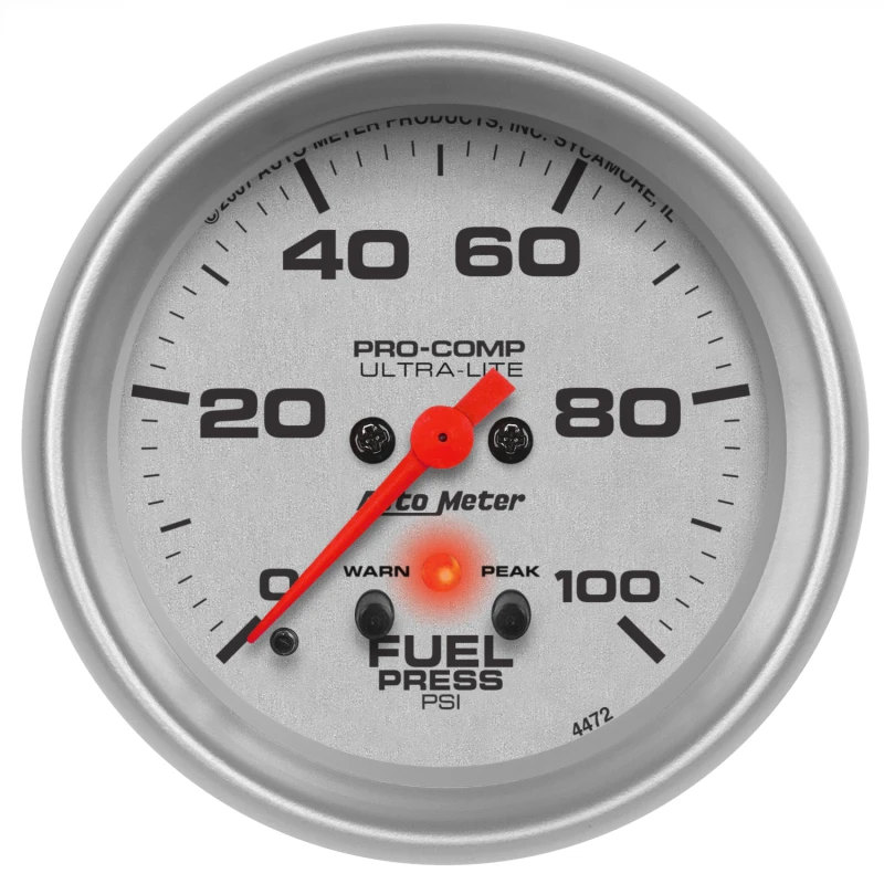 Autometer Ultra-Lite 2-5/8in Full Sweep Elec 0-100 PSI Fuel Pressure w/ Peak Memory & Warning Gauge