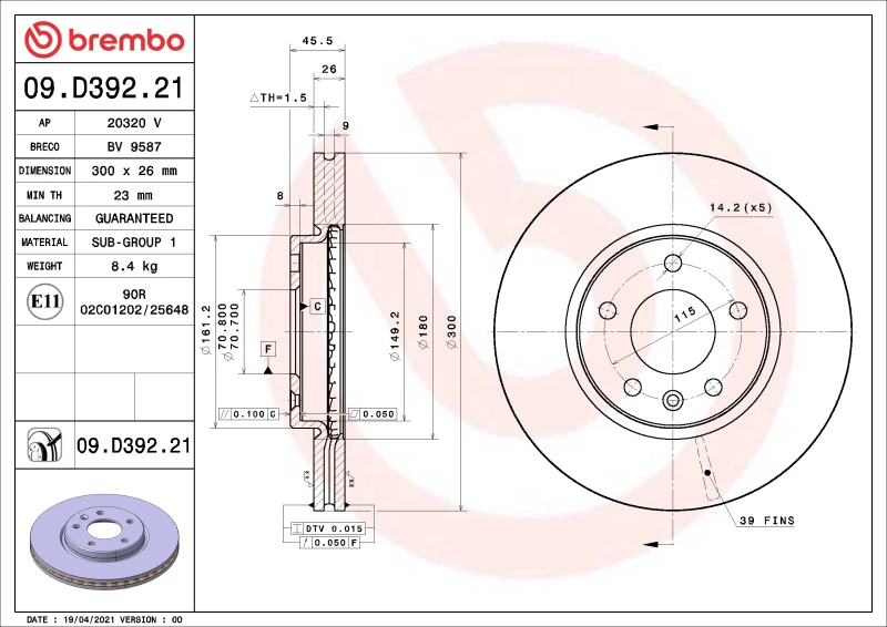 Brembo OE UV-Beschichtete Vordere Bremsscheibe
