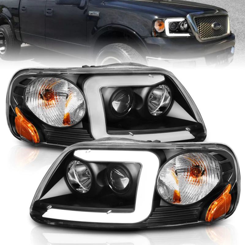 ANZO 1997-2003 Ford F-150 Projektor-Scheinwerfer mit Lichtleiste, schwarzes Gehäuse