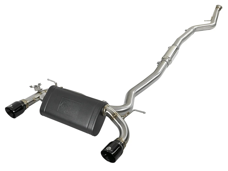 aFe MACH Force-Xp 3 Zoll 304 SS Kat-Endschalldämpfer mit schwarzen Endrohren 12-15 BMW 335i (F30) L6 3.0L (t) N55