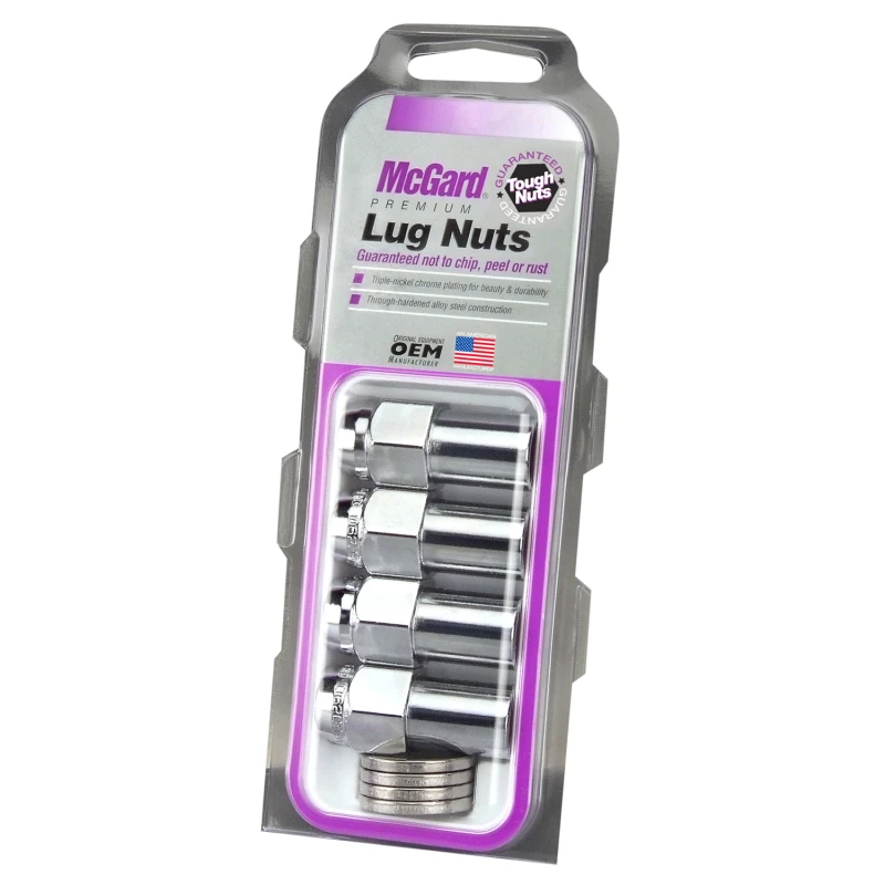McGard Hex Lug Nut (Long Shank -.946in.) 1/2-20 / 13/16 Hex / 1.85in. Length (4-Pack) - Chrome