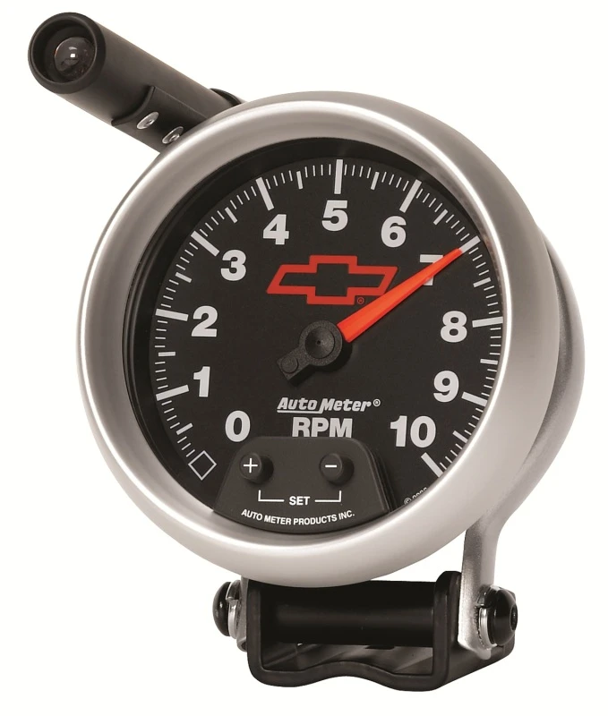 Autometer GM Red Bowtie Black 3-3/4in 0-10000 RPM Sockel-Montage-Tachometer Quick-Lite