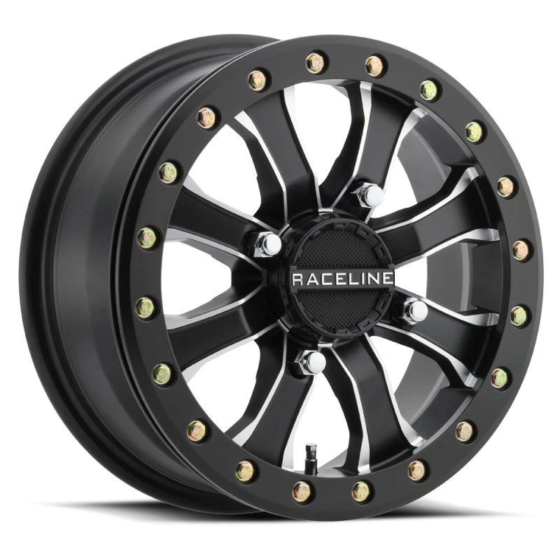 Raceline A71MB Mamba 14x6in/4x137 BP/40mm Offset/110.18mm Bore - Black & Machined Beadlock Wheel