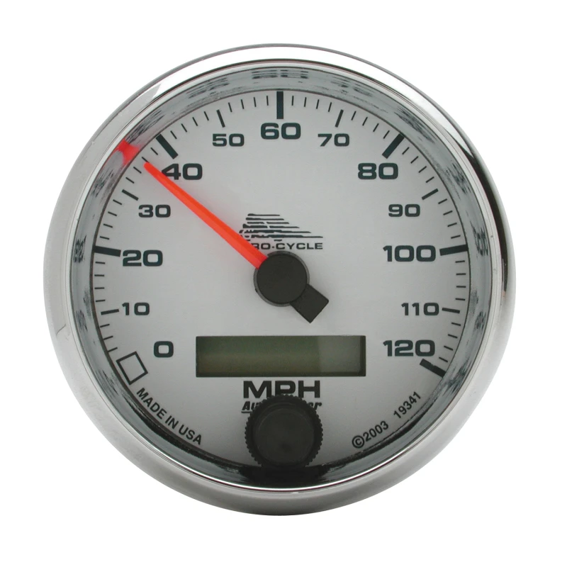 Autometer Pro-Cycle-Geschwindigkeitsmesser 2 5/8 Zoll 120 Mph Elektrisch Weiß