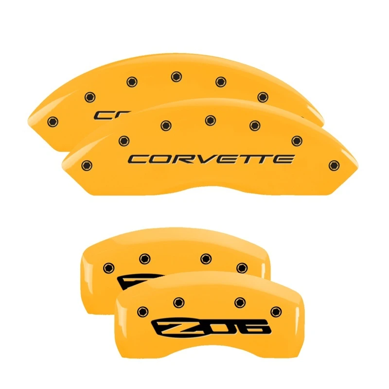 MGP 4 Bremse Caliper Abdeckungen Gravur Vorne C5/Corvette Gravur Hinten C5/Z06 Gelb Finish Schwarz Zeichen