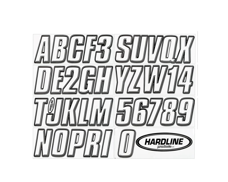 Hardline Bootsaufkleber Registrierungssatz 3 Zoll – 800 Weiß/Schwarz