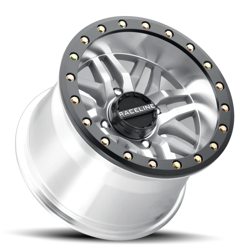 Raceline A91MA Ryno 14x7in/4x156 BP/10mm Offset/132.5mm Bore - Machined & Black Ring Beadlock Wheel